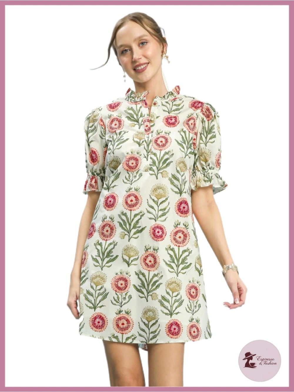NWT Umgee Floral Puff Sleeve Babydoll Cotton Dress - Small